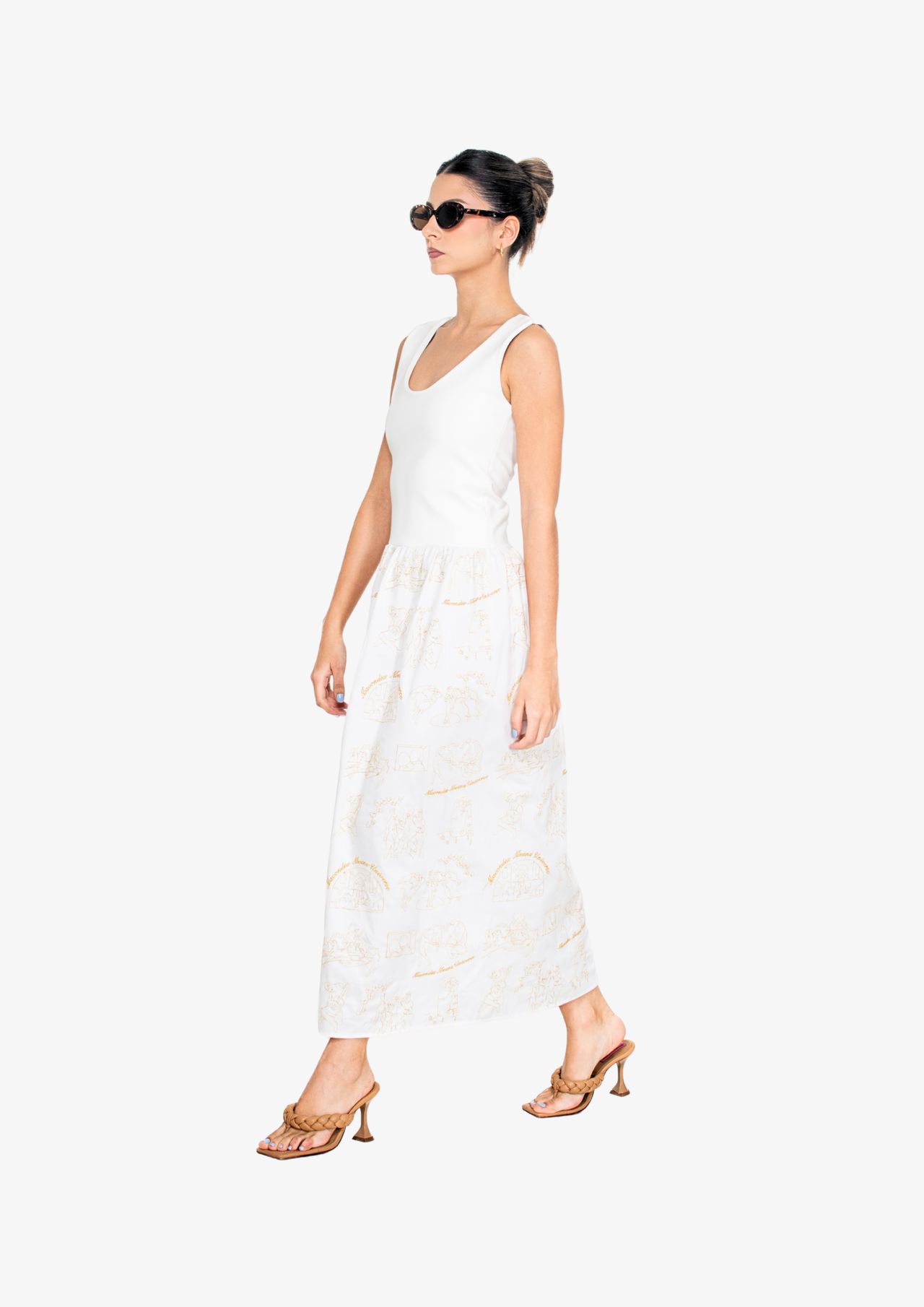 Embroided Midi Dress in White